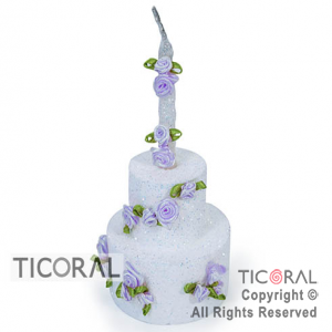 ADORNO VELA TORTA GIBRE BLANCA CON FLORES LILAS x 1